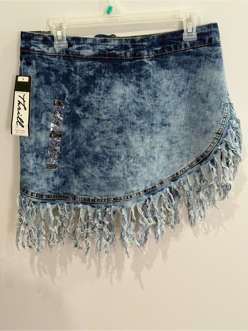 New Thrill XL Acid-Wash Denim Fringe Skort